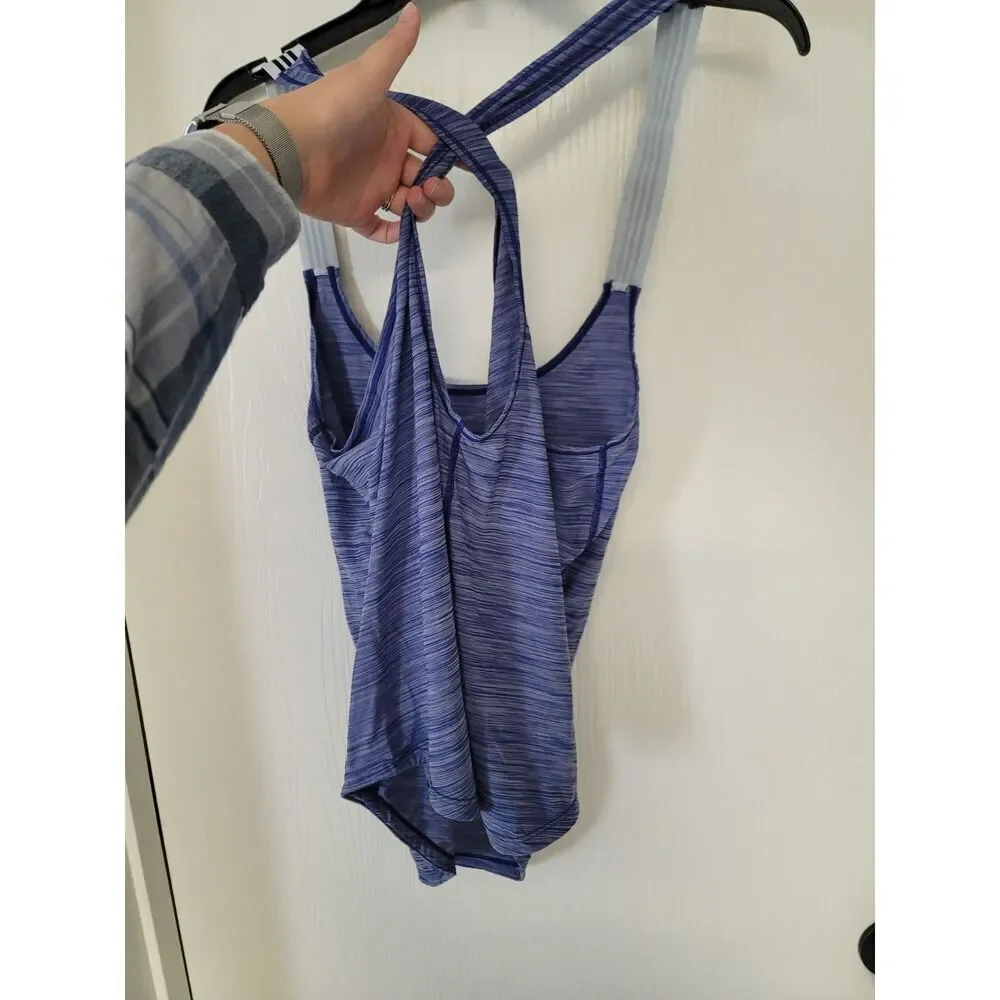 womens purple patterned adidas x cross back climalite athletic tank top - size L